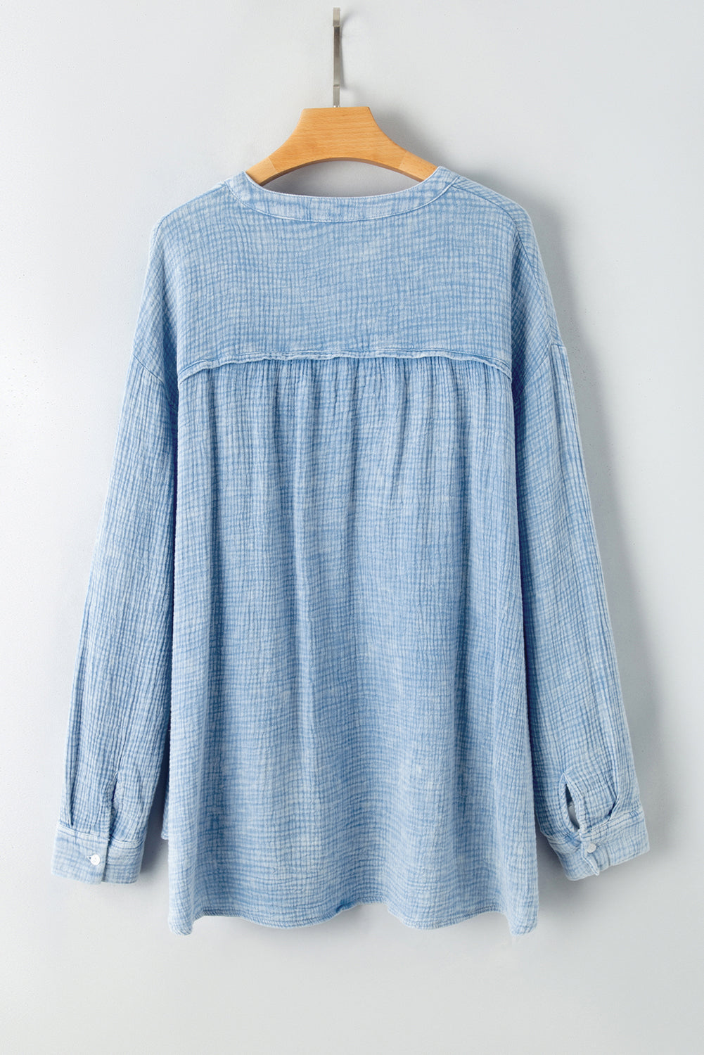 Sky Blue Crinkle Textured Loose Henley Top