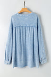 Sky Blue Crinkle Textured Loose Henley Top