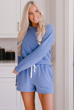 Ribbed Texture Pullover and Drawstring Shorts Lounge Set