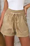 Drawstring Shirred High Waist Casual Shorts