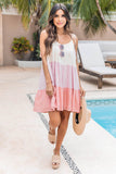 Color Block Tassel Drawstring Lace-up Sleeveless Mini Dress