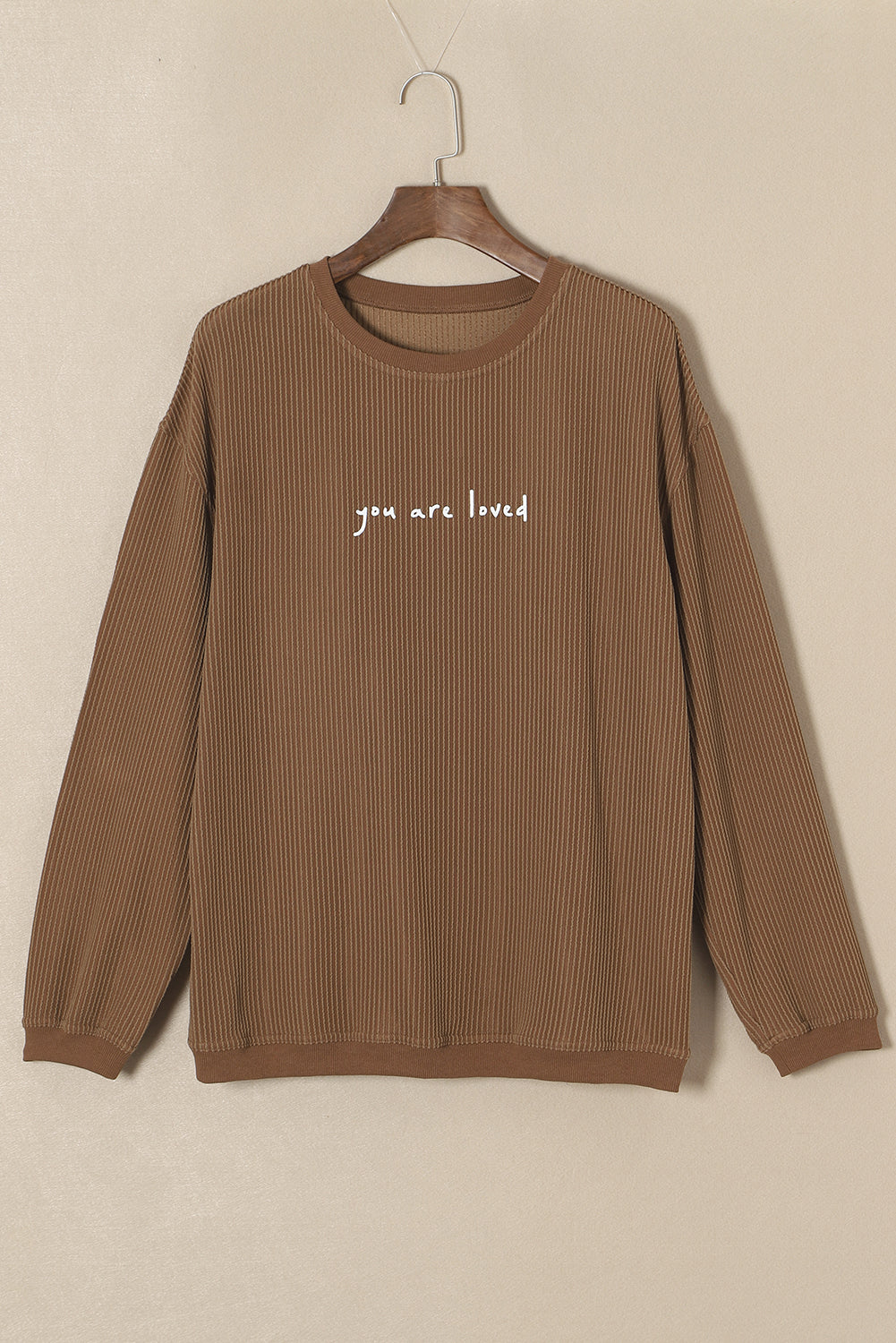 Kaki - Sweat-shirt en velours côtelé imprimé You Are Loved