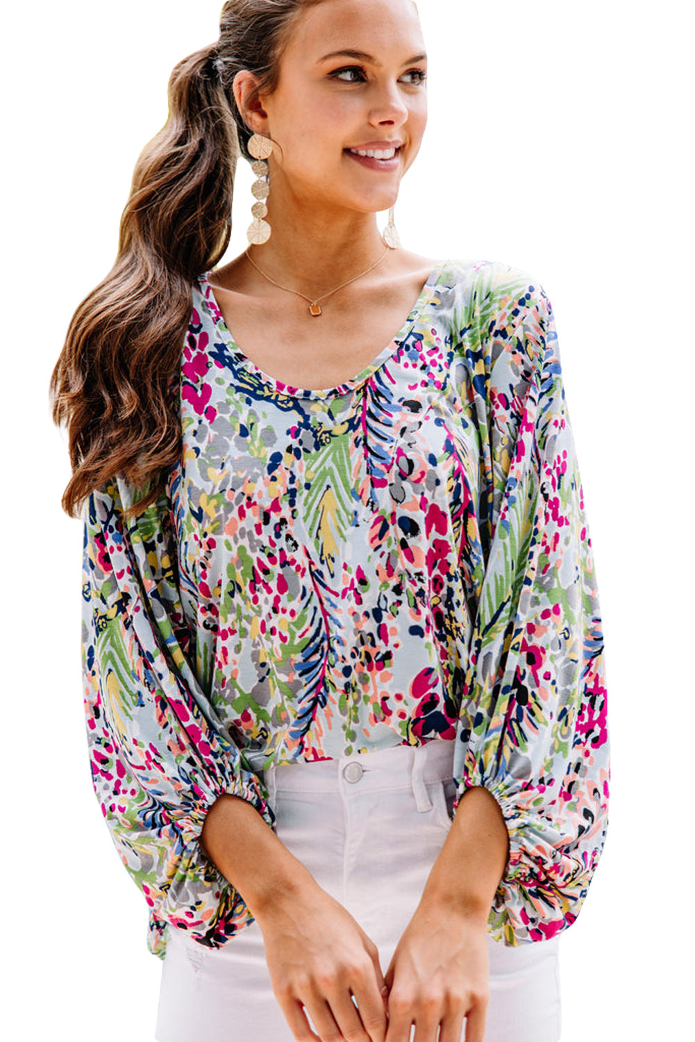 Floral Print Ruffle Sleeve Babydoll Top