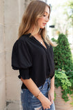 Solid Color Half Sleeve V Neck Blouse