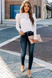 Floral Lace Mock Neck Puff Long Sleeve Top