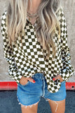 Green Checkerboard Printed Drop Shoulder Loose Casual Shirt