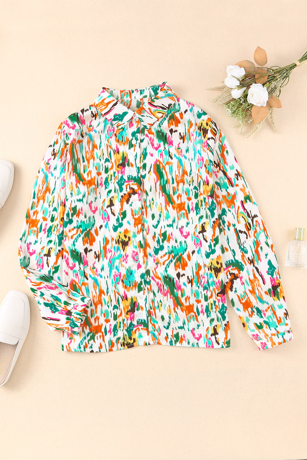 Abstract Print Button Up Long Sleeve Shirt