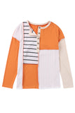 Stripe Color Block Splicing Long Sleeve Henley Top