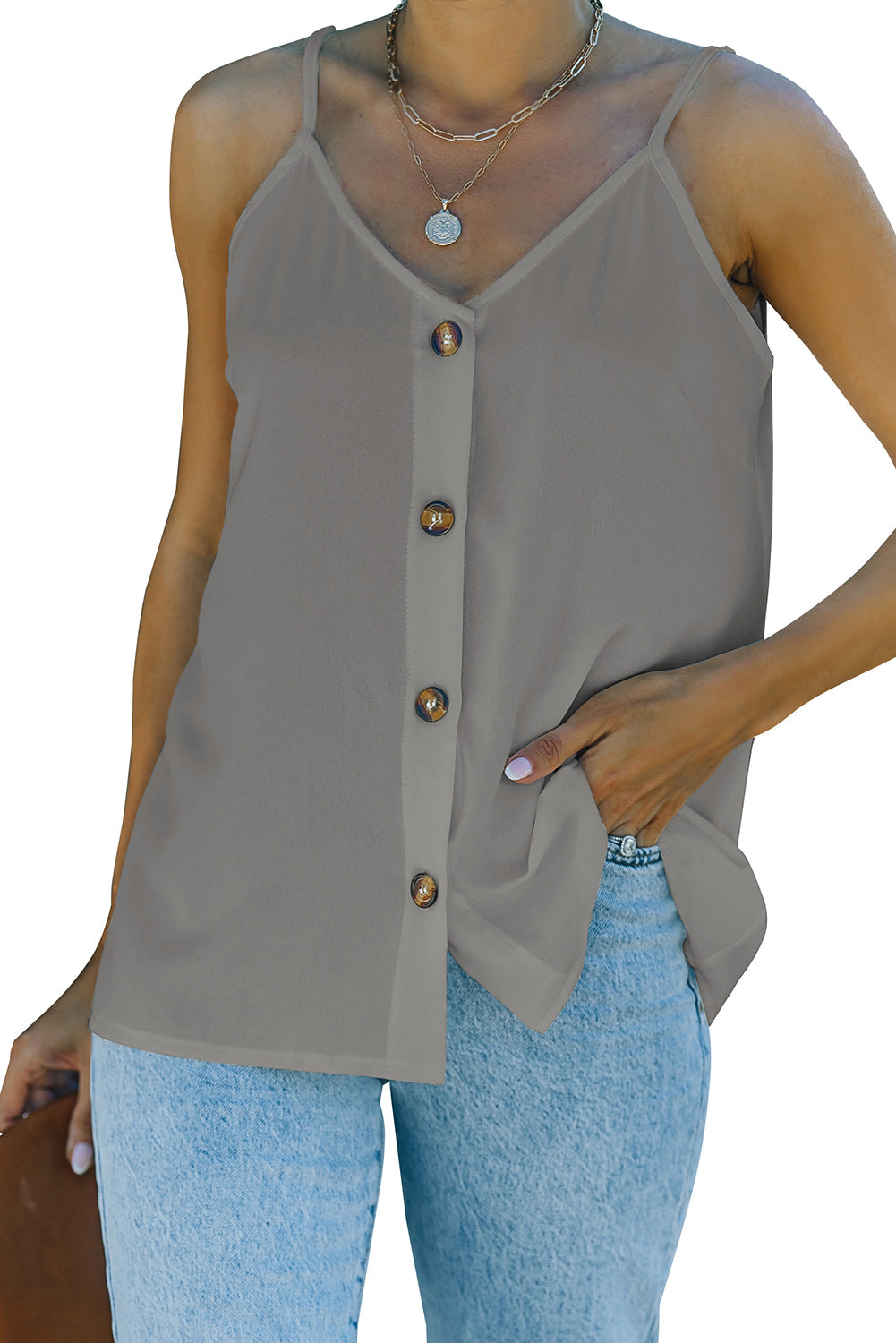 Spaghetti Strap Buttoned Tank Top