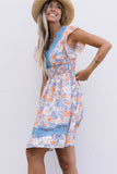 Lace Splicing Ruffled Shirred High Waist Floral Mini Dress