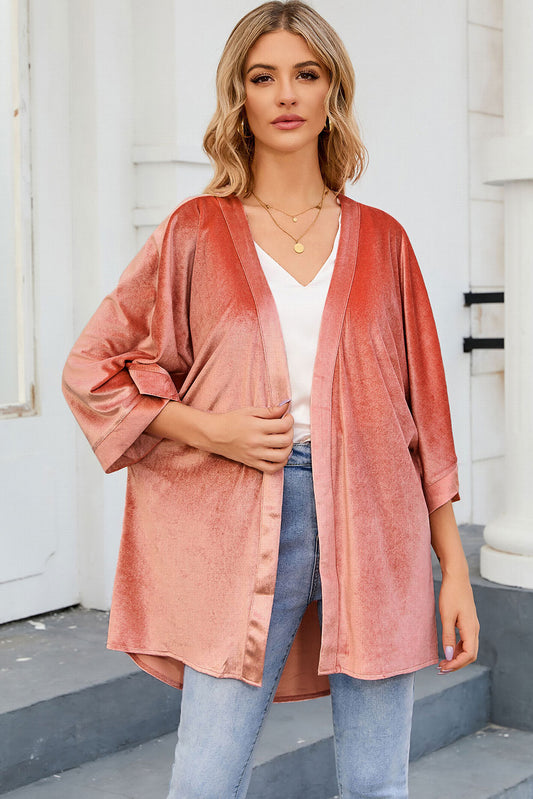 Cardigan à manches larges en velours rétro rose