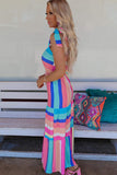 Multicolor Color Block Striped Bow Knot Straps Maxi Dress