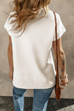 White Textured V Neck Collared Short Sleeve Top