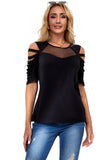 Fishnet Splicing Strappy Cutout Shoulder Sleeve Top