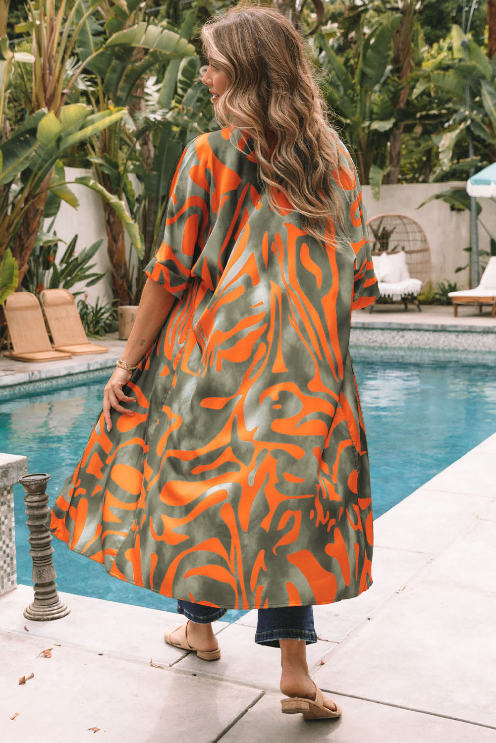 Abstract Print Half Sleeves Kimono