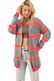 Stripe Printed Ribbed Long Knitted Cardigan