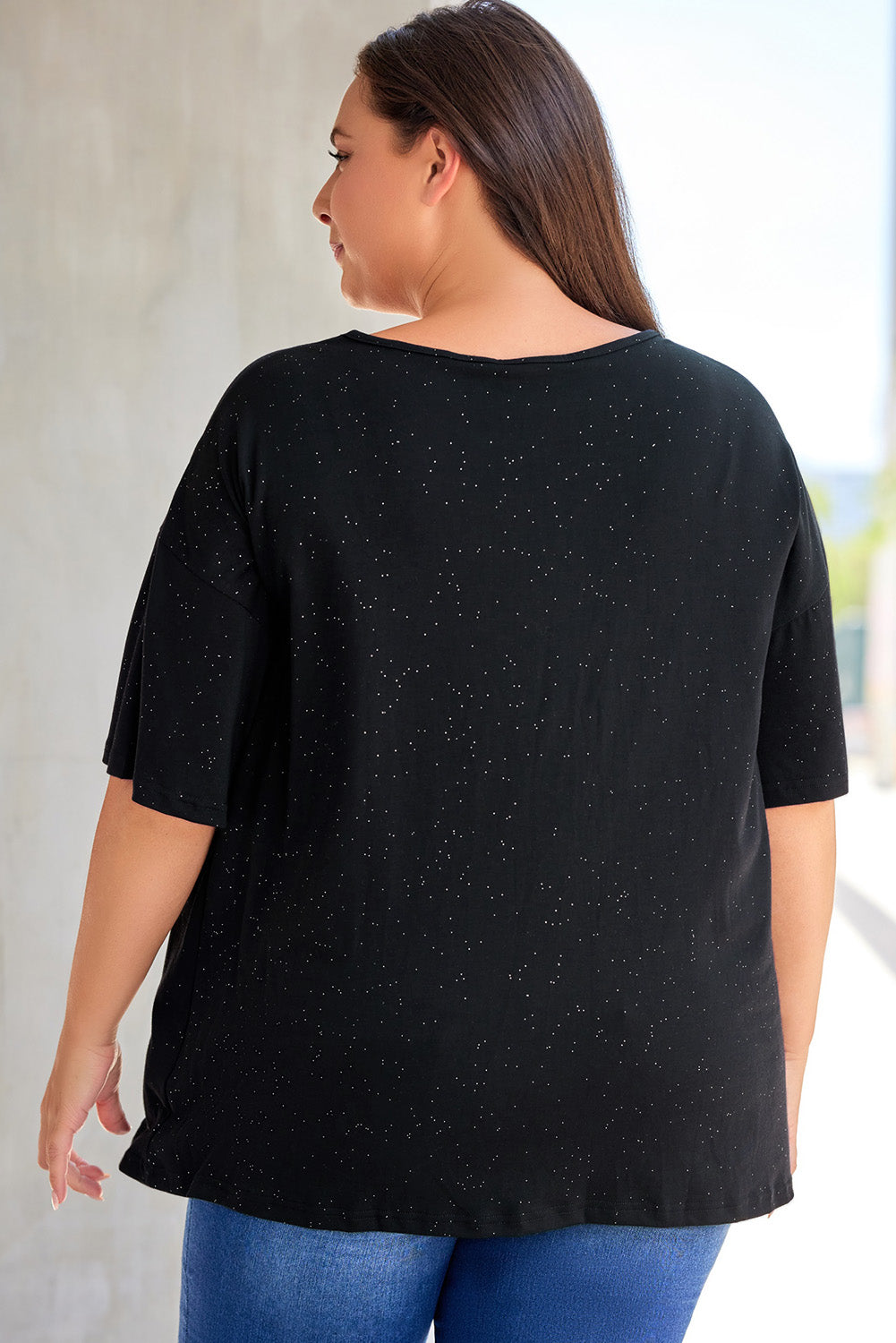 T-shirt Noir à Poches Splatter Allover Grande Taille