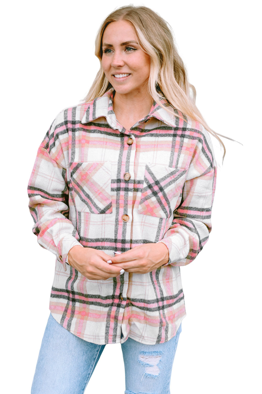 Plaid Button Front Chest Pocket Shacket