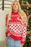 Fiery Red Merry Christmas Reindeer Heart Pattern High Neck Sweater