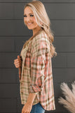 Drop Shoulder Rounded Hem Plaid Pattern Shirt