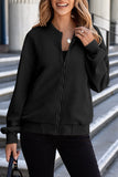 Myosotis Solid Textured Stand Neck Zipper Bomber Jacket