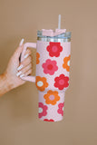 Flower Print Handled Stainless Steel Vacuum Cup