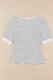 Striped Print Notch V Neck Short Sleeve Top