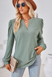 Jacquard V Neck Bishop Sleeve Top