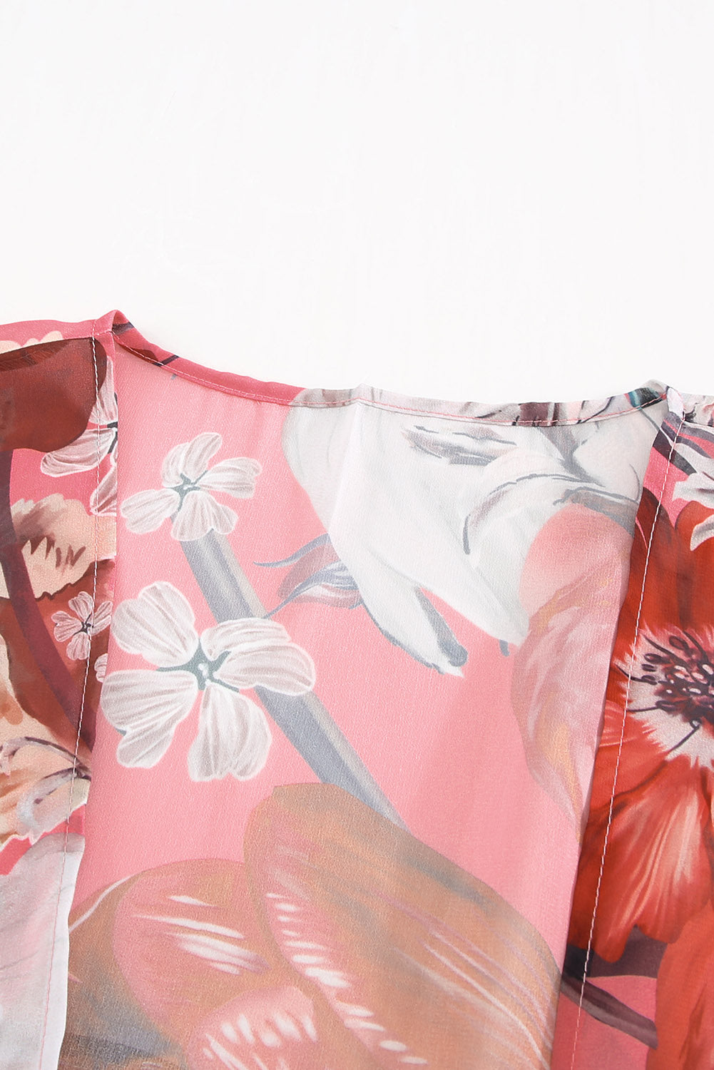 Kimono de plage rose à imprimé floral Boho