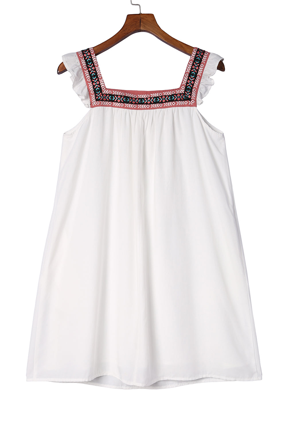 Frill Embroidered Square Neck Shift Dress