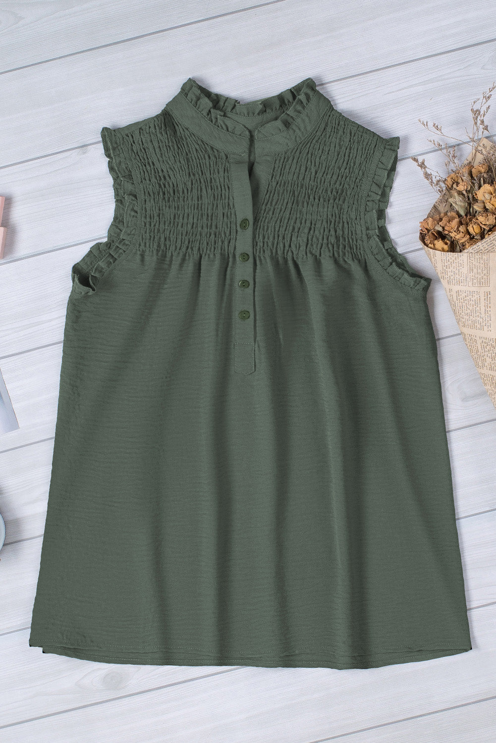 Frilled Tank Top with Buttons