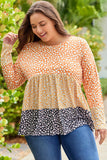 Plus Size Colorblock Blooming Daisy Long Sleeve Flowy Top