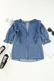 Ruffle Trim Half Sleeve Denim Shirt