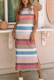 Stripe Print Slit Maxi Tank Top Dress