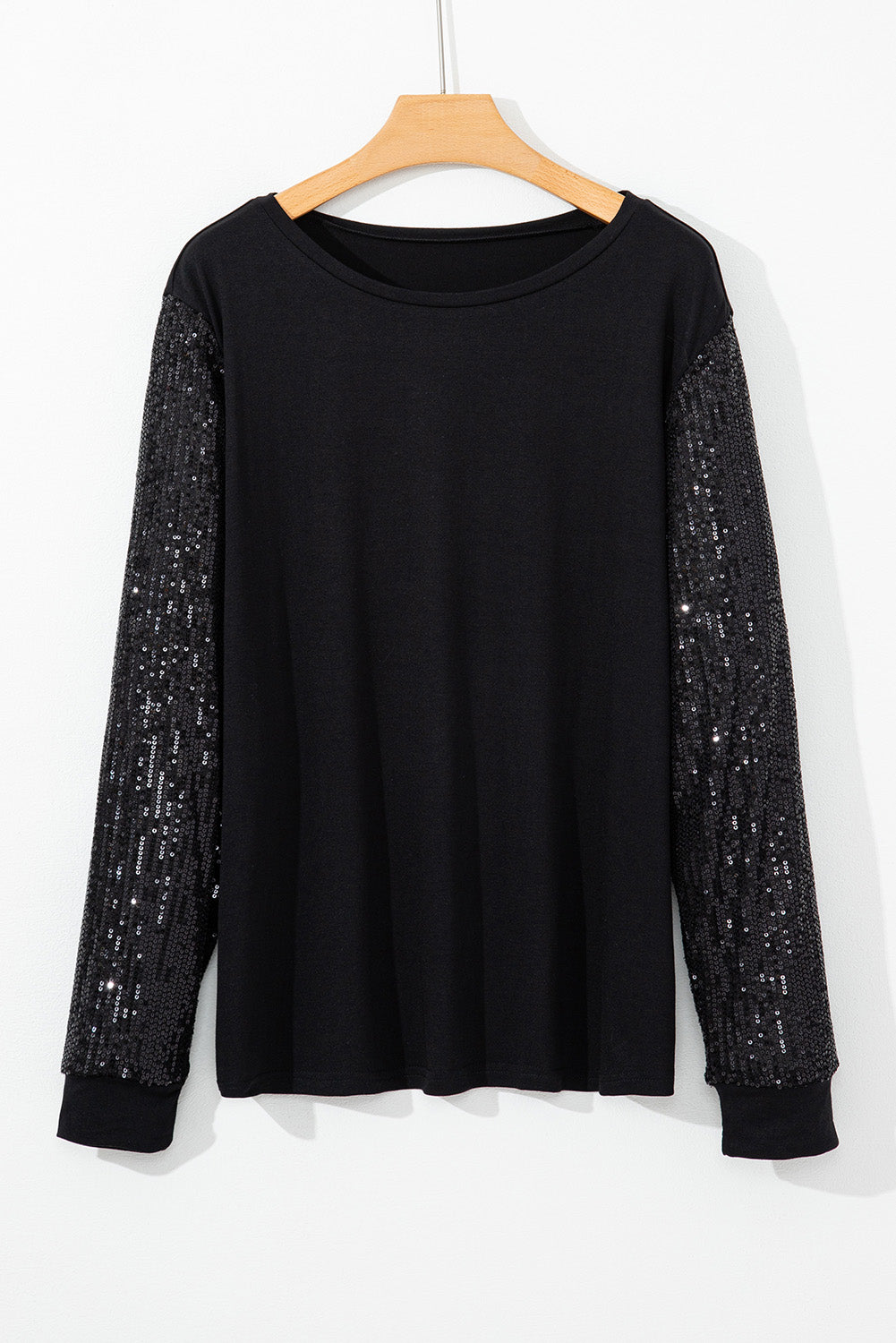 Sequin Contrast Long Sleeve Plus Size Top