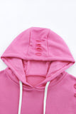 Sweat à capuche déchiré uni rose avec poche kangourou