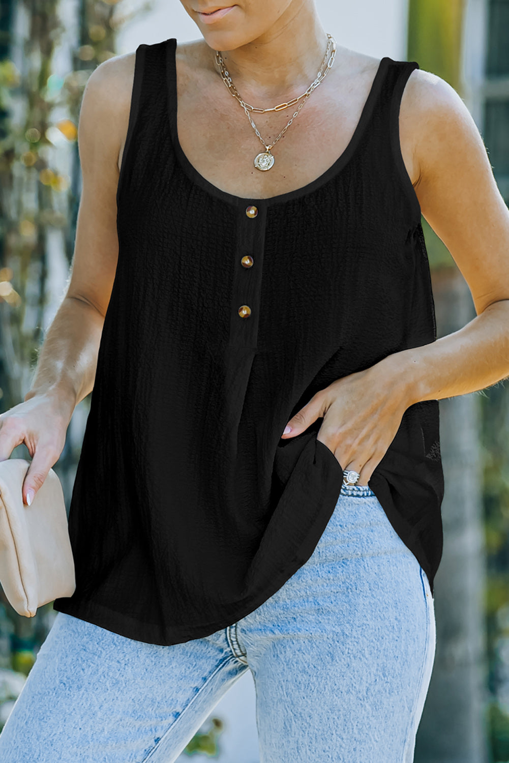 Button Textured Tank Top