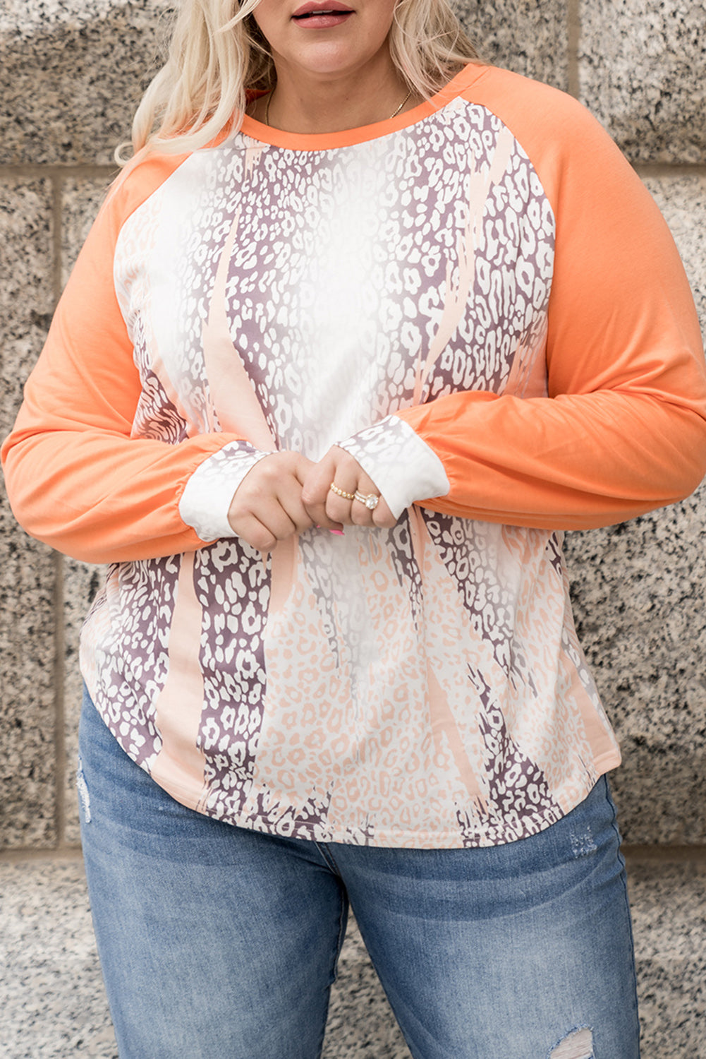 Snakeskin Print Raglan Long Sleeve Plus Size Top