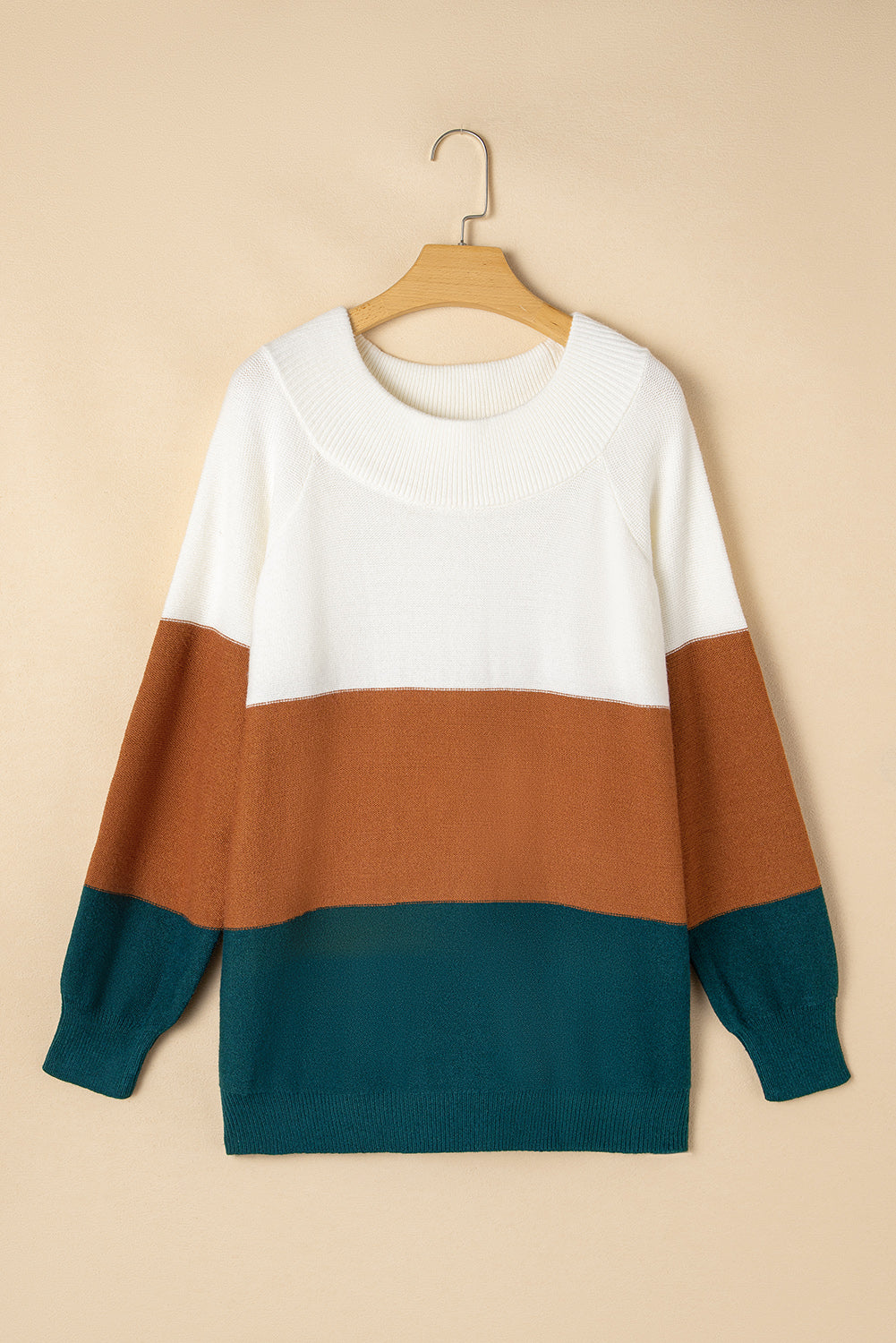 Plus Size Ribbed Trim Color Block Sweater