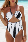 Brush Print Sexy Halterneck One Piece Swimsuit