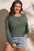 Mist Green Plus Size Snap Button Henley Top