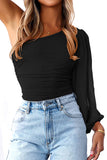 One Shoulder Mesh Long Sleeve Top