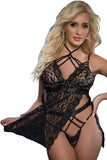 Lace Crochet Spaghetti Straps Strappy Babydoll Set