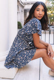 Floral Print Tie Knot Ruffled Short Sleeve Mini Dress