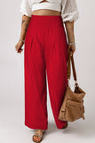 Pink Textured High Waist Wide Leg Plus Size Pants