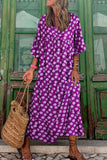 Purple Boho Printed Puff Sleeve Maxi Dress