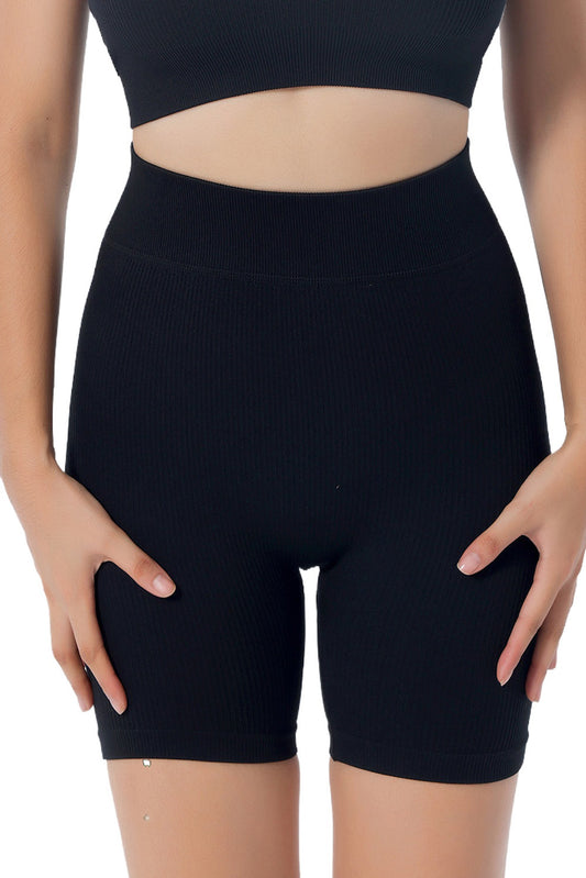 Short de yoga taille haute côtelé extensible noir