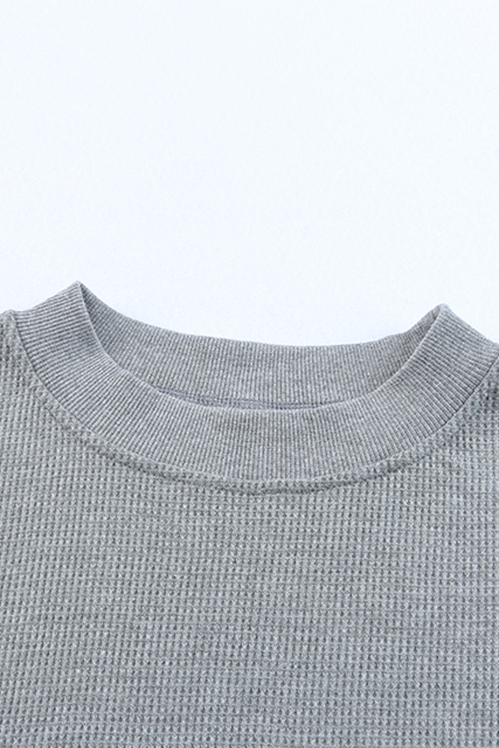 Crew Neck Ribbed Trim Waffle Knit Top