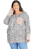 Plus Size Waffle Knit Patchwork Long Sleeve Henley Top