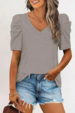 Black Puff Sleeve V-Neck T-Shirt